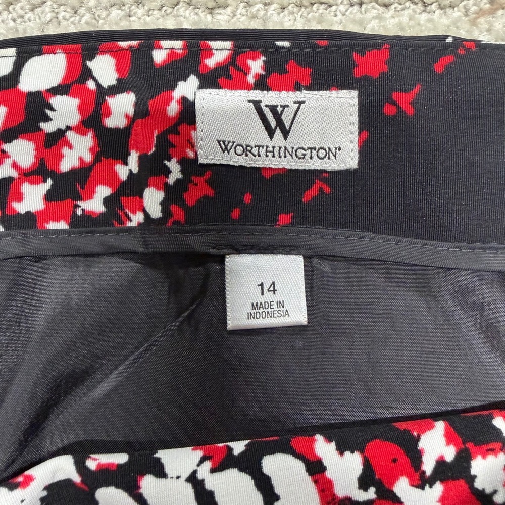 Worthington‎ Mini Skirt Red Black White Snake Print Geometric Wrap Front Size 14 - Picture 2 of 6